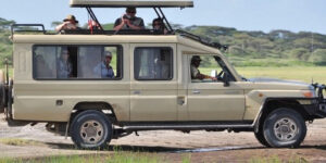 Car rental Tanzania extended safari Land cruiser with pop up roof