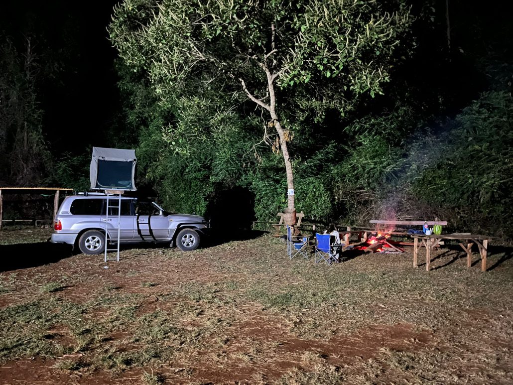 Rent a 4x4 V8 with rooftop tent with camping gear.